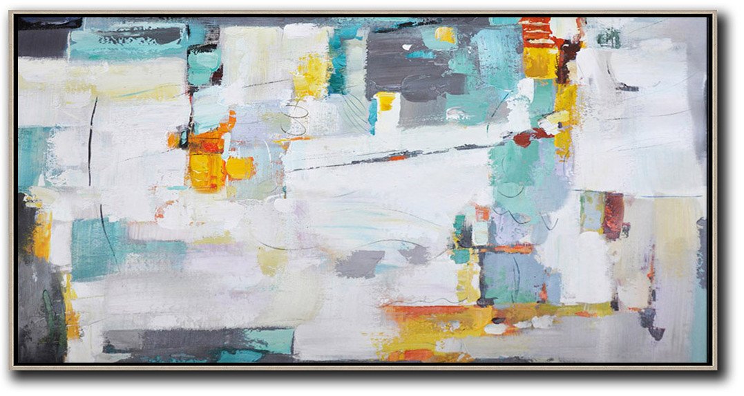 Hand Painted Canvas Art,Horizontal Palette Knife Contemporary Art,Contemporary Artwork,White,Grey,Yellow.etc - Click Image to Close
